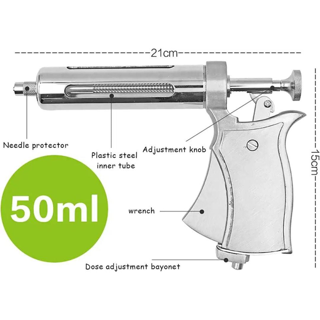 Jeringa Automática 50cc Cuerpo Metal Sólido - Tubo Vidrio