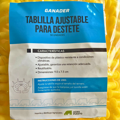 Tablilla GANADER® Ajustable para Destete 001 (50 unidades)
