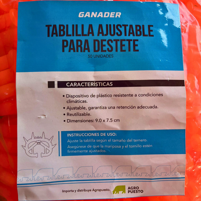 Tablilla GANADER® Ajustable para Destete 001 (25 unidades)