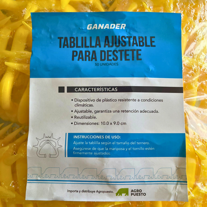 Tablilla GANADER® Ajustable para Destete 002 (50 unidades)